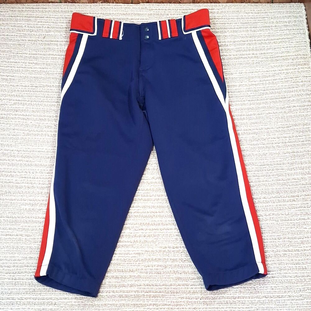 BOOMBAH BASEBALL PANTS MEN 32 BLUE RED WHITE STRIPE VINTAGE KNICKER PINSTRIPE